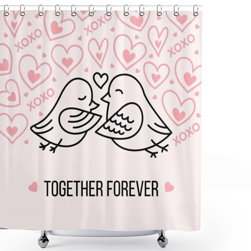 Personality  Love And Valentines Day Card With Couple Of Birds And Heart Vector Background Poster Shower Curtains