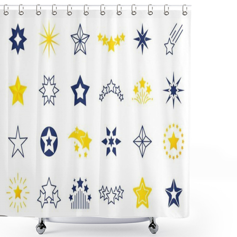 Personality  Star Icons. Premium Black And Outline Symbols Of Star Shapes, Four Five Six-pointed Star Labels On White Background. Vector Stars Set Shower Curtains