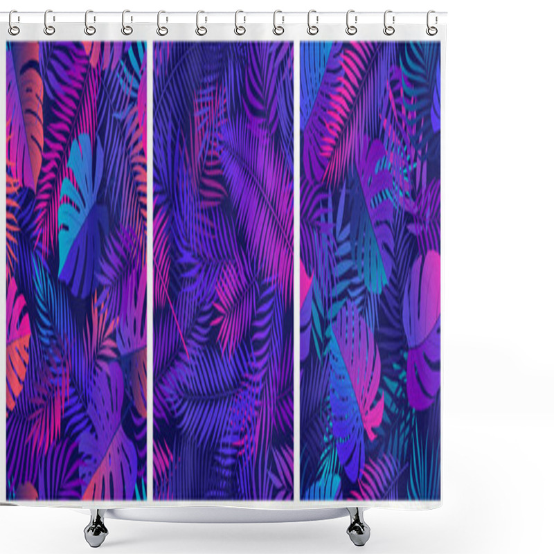 Personality  Set Of Seamless Patterns With Tropical Exotic Leaves And Plants, Vector Set In Ultraviolet Shades, With Neon Reflections Of Pink And Blue Colors Shower Curtains