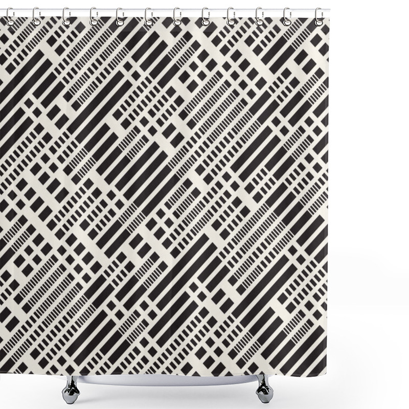 Personality  Black And White Dashed Lines Pattern. Modern Abstract Vector Seamless Background Shower Curtains