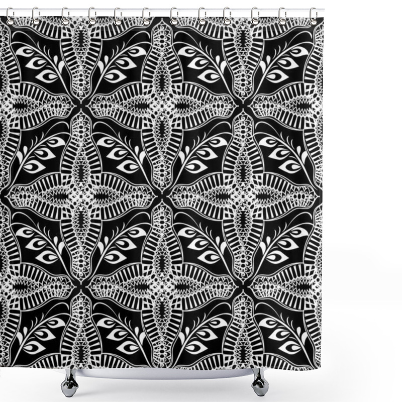 Personality  Floral Black And White Abstract Vector Seamless Pattern. Shower Curtains