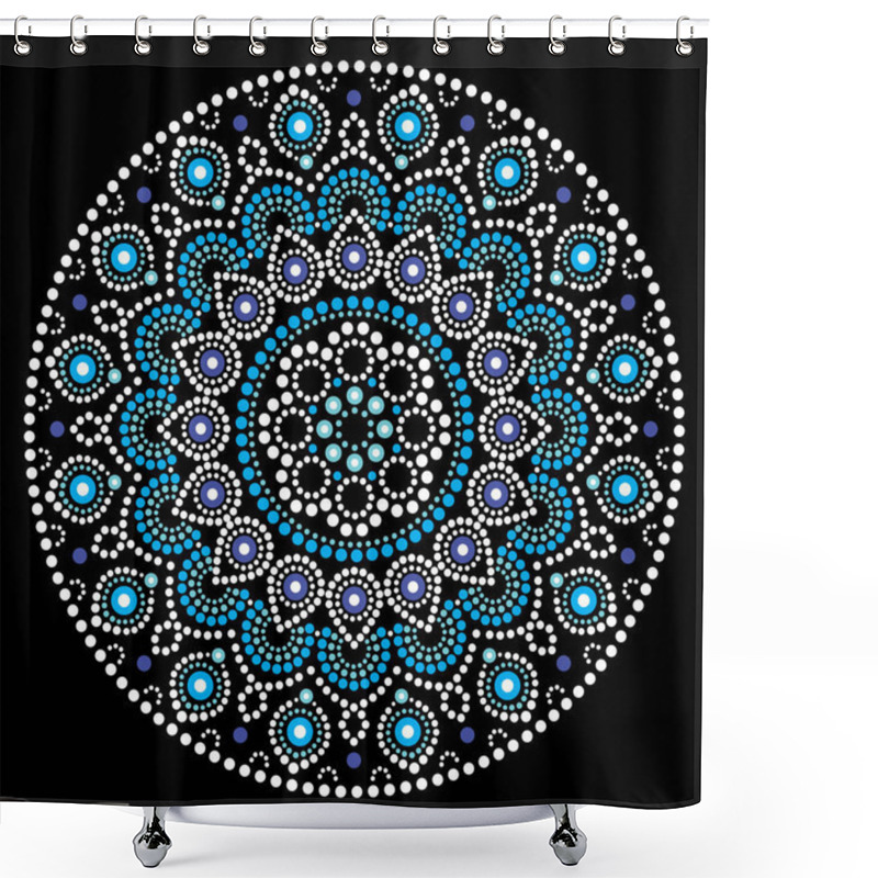 Personality  Mandala Vector Art, Australian Dot Painting White And Blue Design, Aboriginal Folk Art Bohemian Style. Mandalas Doted Background Inspired By Traditional Art From Australia, Boho Decoration Shower Curtains