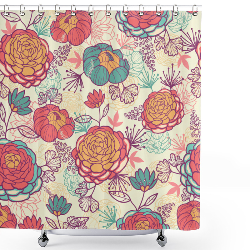 Personality  Peony Flowers And Leaves Seamless Pattern Background Shower Curtains