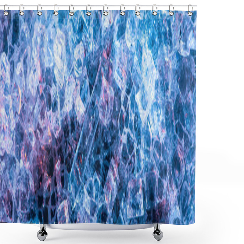 Personality  Top View Of Abstract Blue Glass Textured Background, Panoramic Shot Shower Curtains