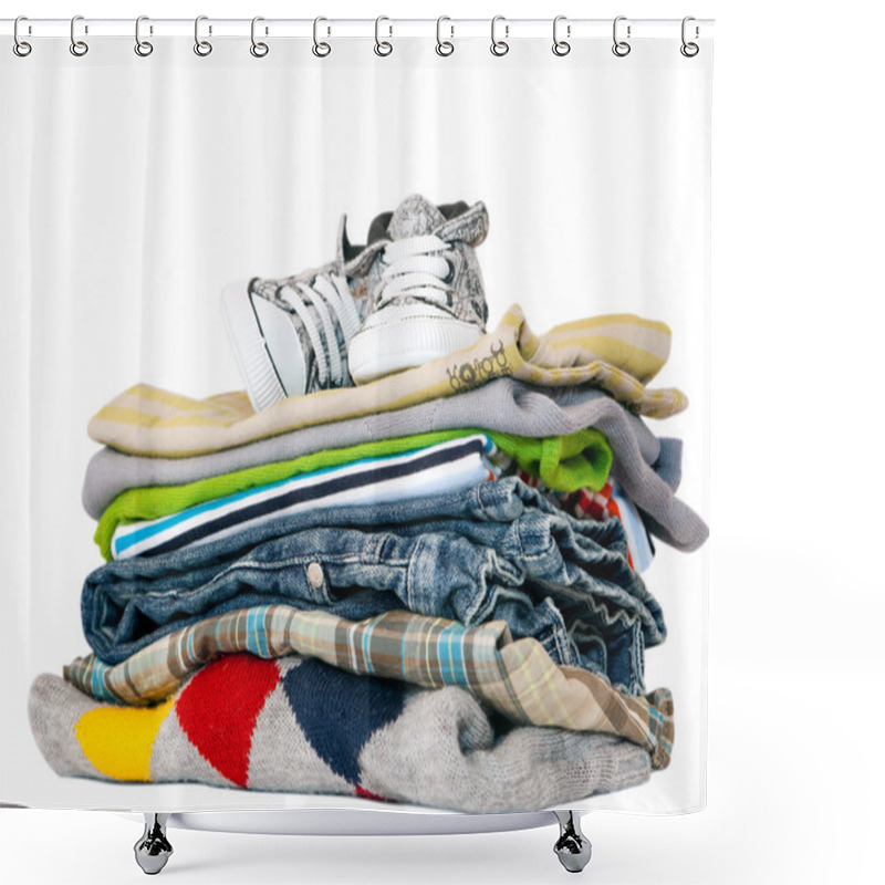 Personality  Pile Of Boys Clothes Isolated On White Shower Curtains