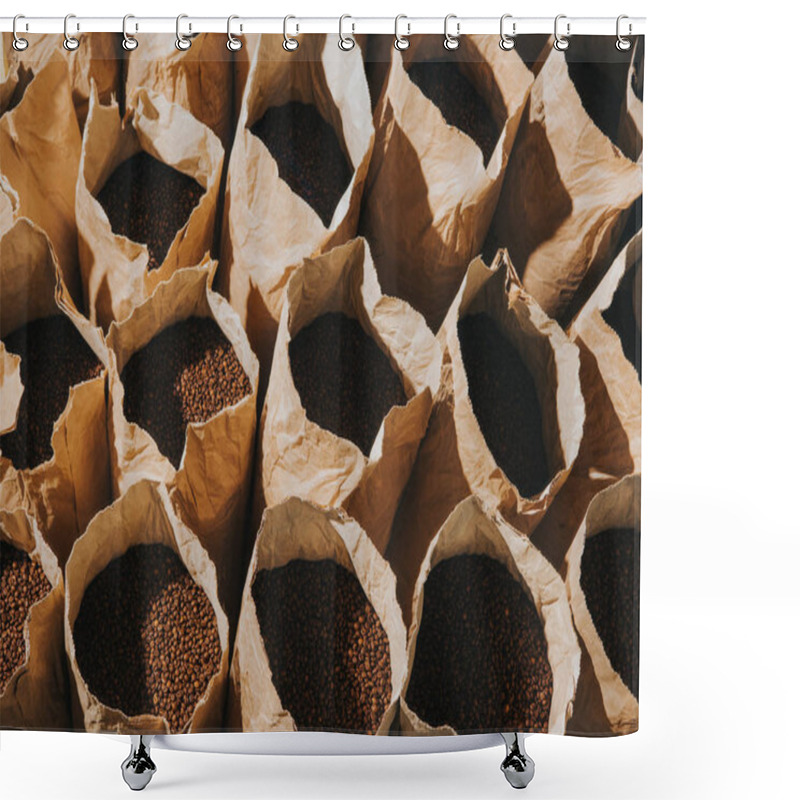 Personality  Craft Paper Bags With Freshly Roasted Coffee Beans Shower Curtains