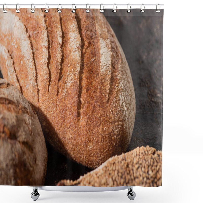 Personality  Close Up View Of Fresh Baked Brown Whole Grain Bread Shower Curtains