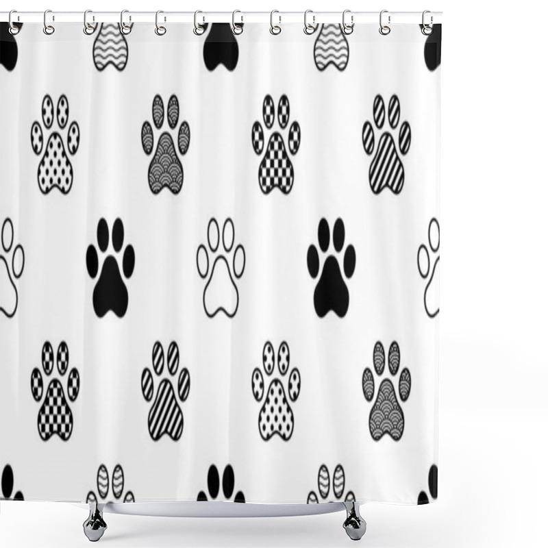 Personality  Dog Paw Seamless Pattern Vector Footprint Checked Polka Dot Heart Stripes French Bulldog Cartoon Scarf Isolated Repeat Wallpaper Tile Background Illustration Doodle Design Shower Curtains