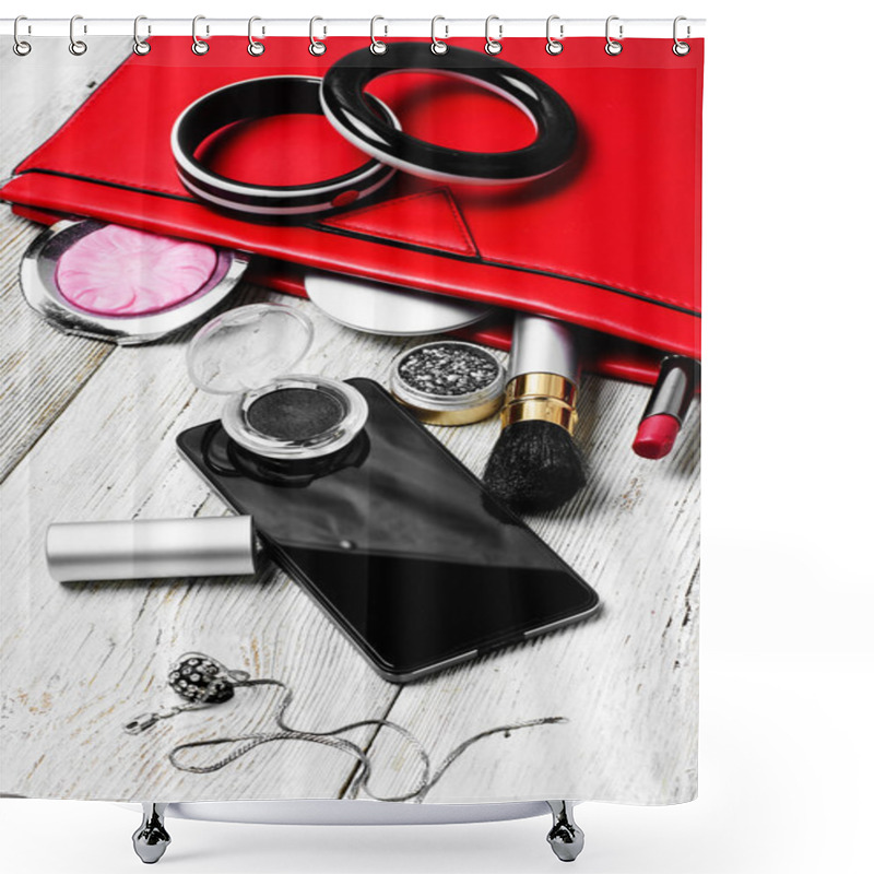 Personality  Red Clutch Bag And Ladies Accessories Shower Curtains