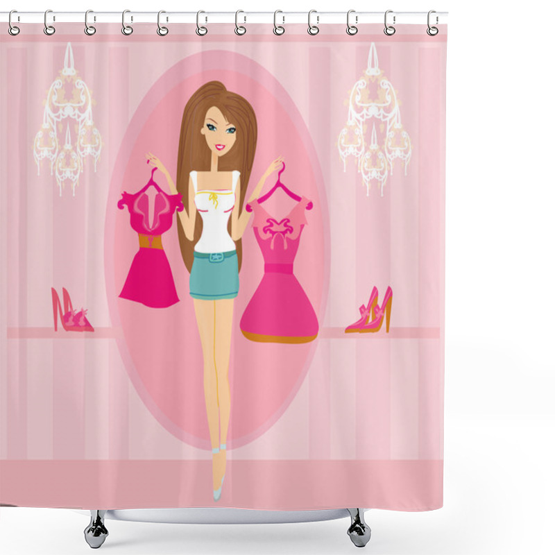 Personality  Beautiful Women Shopping Shower Curtains