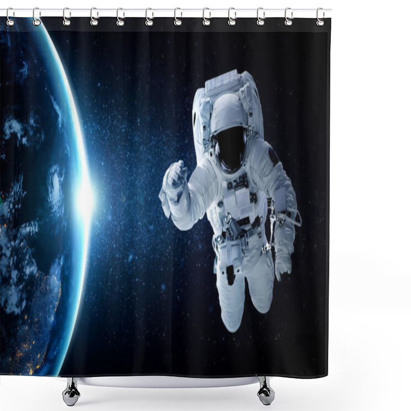 Personality  Astronaut Spaceman Do Spacewalk While Working For Space Station Shower Curtains