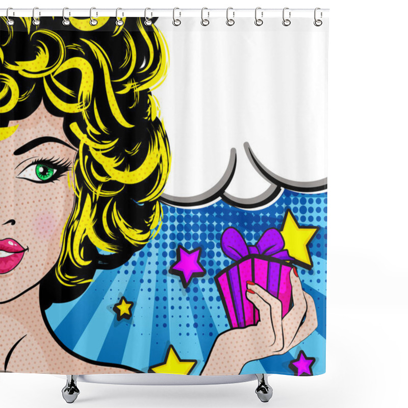 Personality  Woman With A Birthday Present Box  Shower Curtains