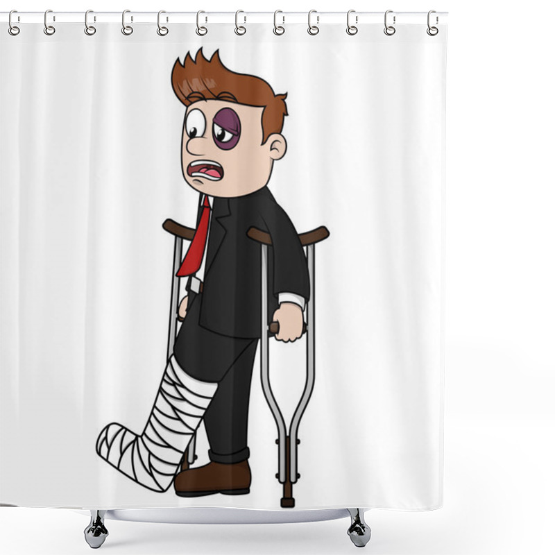 Personality  Business Man Wounded, Black Eye, Crutches, Broken Leg Shower Curtains