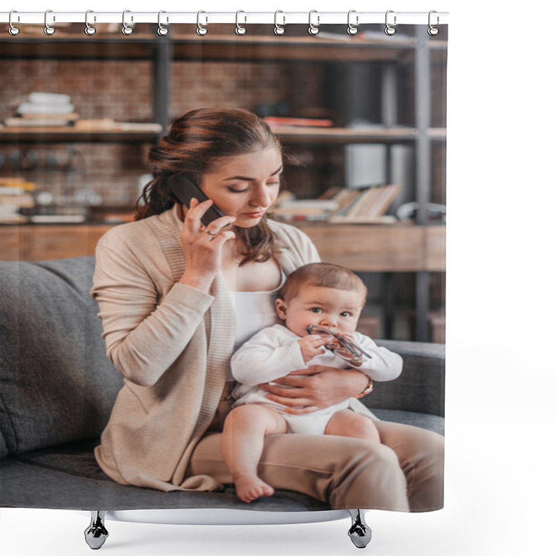 Personality  Woman With Son At Home Shower Curtains