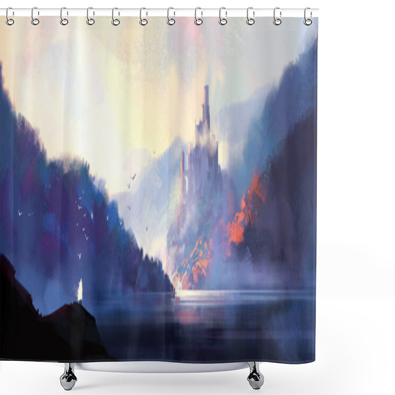 Personality  Fantasy Style Medieval Castle, Digital Illustration. Shower Curtains