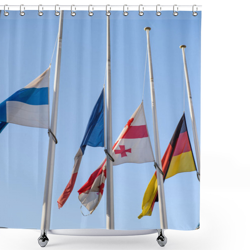 Personality  Half-mast Flags Of All The European Union Countries After Paris Shower Curtains