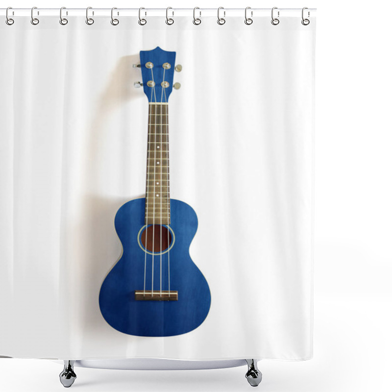 Personality  Blue Old Ukulele On White Isolated. Shower Curtains