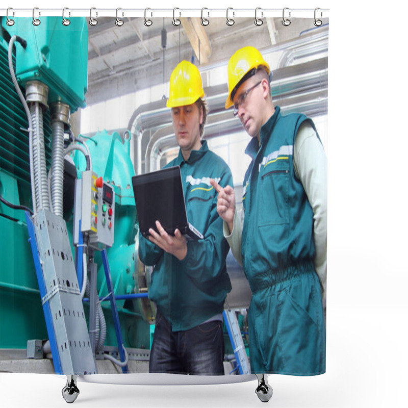 Personality  Industrial Workers With Notebook, Teamwork Shower Curtains