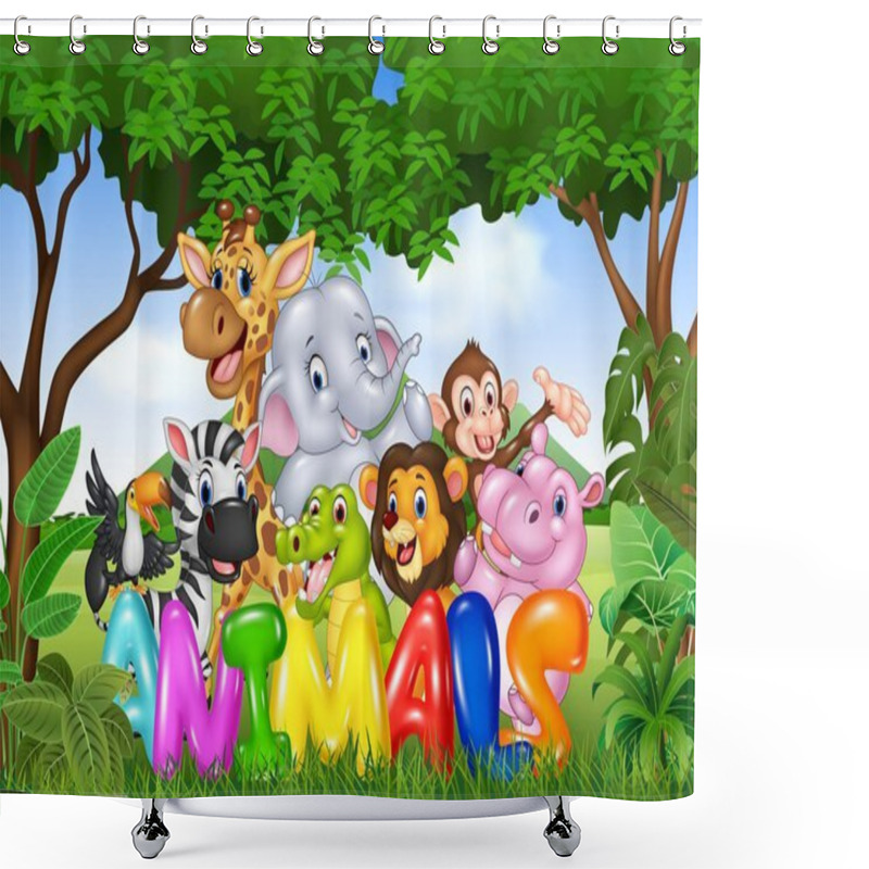 Personality  Illustration Of Word Animal With Cartoon Wild Animal Shower Curtains