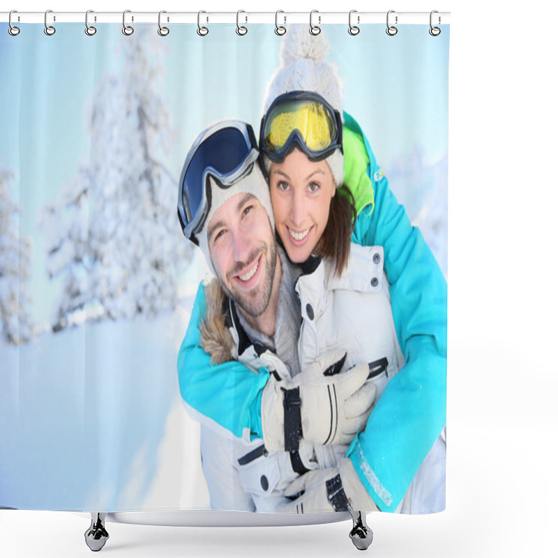 Personality  Man Giving Girlfriend Piggyback Ride Shower Curtains