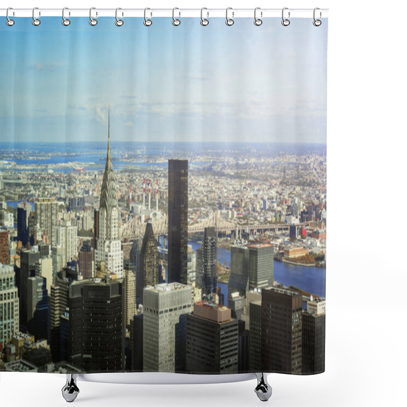 Personality  Panoramic View Of The Northeastern Side Of New York On A Sunny Day. City And City Life Concept. Architecture Shower Curtains