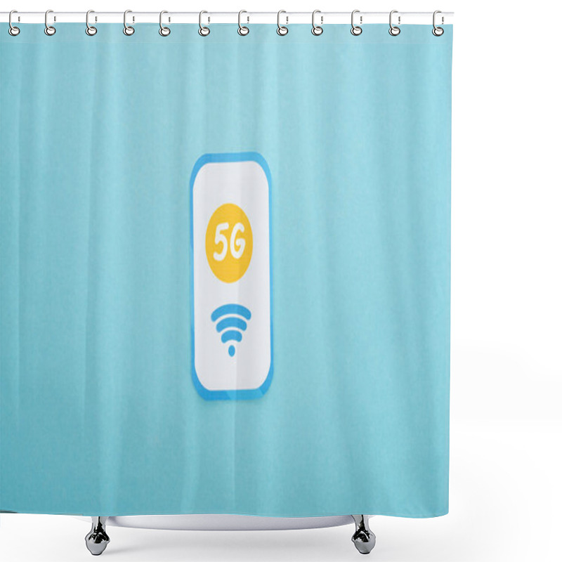 Personality  Top View Of 5g Lettering On Paper Smartphone On Blue Background Shower Curtains