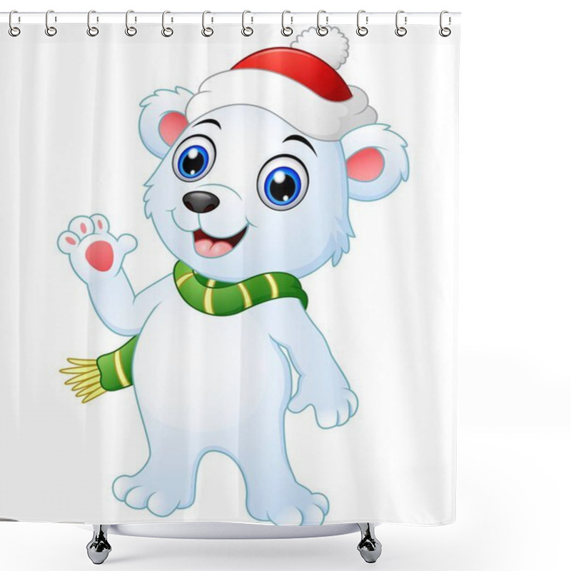 Personality  Christmas Polar Bear Cartoon Waving Hands Shower Curtains