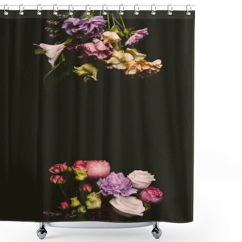 Personality  Composition Of Beautiful Tender Fresh Blooming Flowers Isolated On Black   Shower Curtains