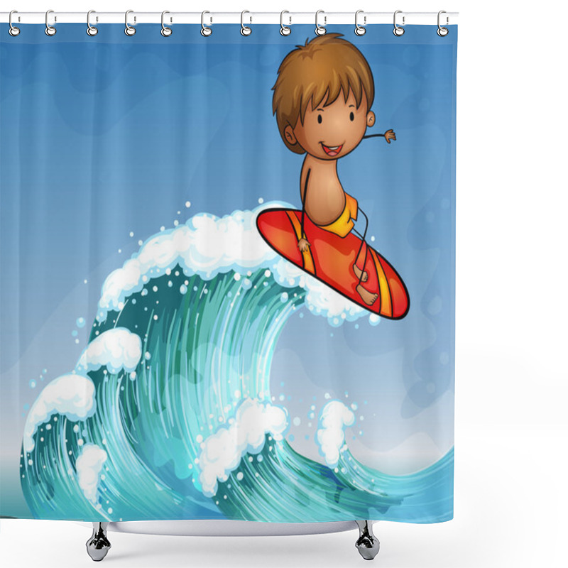 Personality  A Boy Surfing In The Waves Shower Curtains