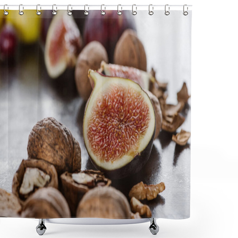 Personality  Close Up View Of Figs And Hazelnuts Arranged On Tabletop Shower Curtains