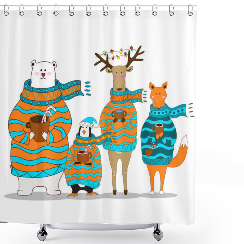 Personality  Cute Fox Christmas Holiday Greeting Card Vector Shower Curtains