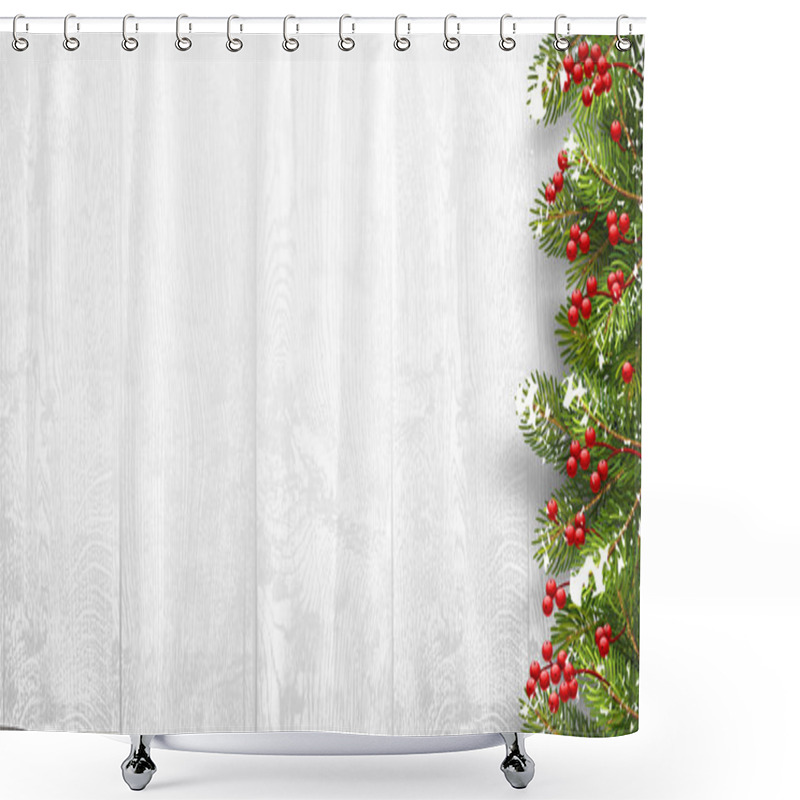 Personality  Christmas Wooden Background With Fir Branches Shower Curtains