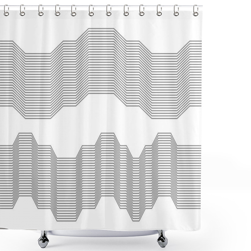 Personality  Design Elements. Curved Sharp Corners Many Streak. Abstract Horizontal Broken Stripes On White Background Isolated. Creative Band Art. Vector Illustration EPS 10. Black Lines Created Using Blend Tool Shower Curtains