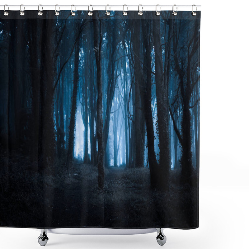 Personality  Spooky Misty Foggy Dark Forest At Night Shower Curtains