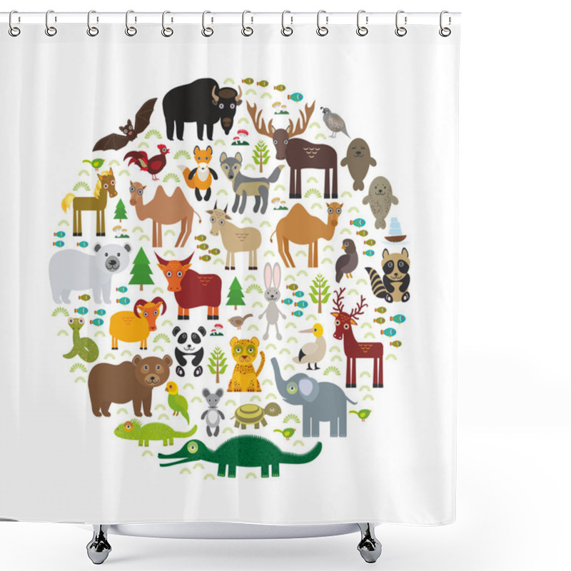 Personality  Eurasia Animal Bison Bat Fox Wolf Elk Horse Cock Camel Partridge Fur Seal Walrus Goats Polar Bear Eagle Bull Raccoon Snake Sheep Panda Leopard Brown Bear Deer Gannet Crocodile Turtle Elephant. Vector Shower Curtains