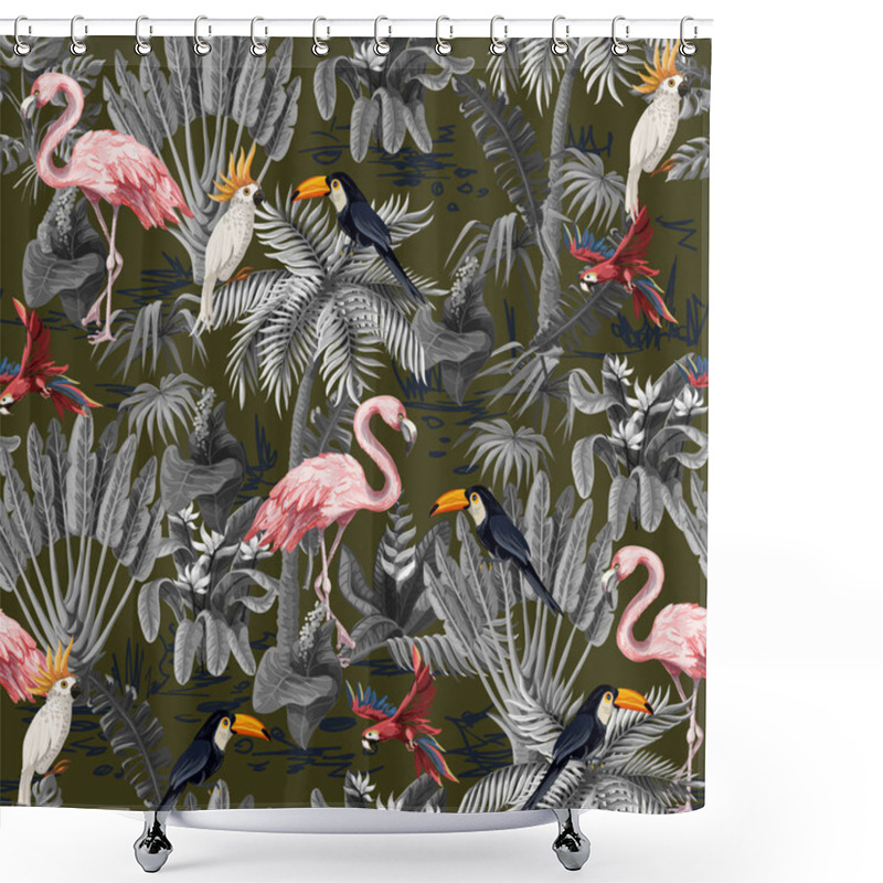 Personality  Seamless Pattern With Jungle Animals, Flowers And Trees. Vector. Shower Curtains