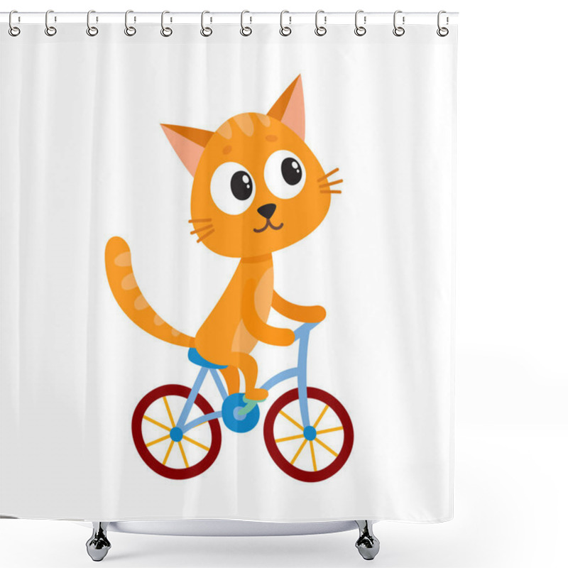 Personality  Cute Little Cat, Kitten Character Riding Bicycle, Cycling, Holding Handlebar Shower Curtains