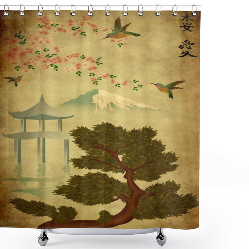 Personality  Old Paper With Japanese Illustration Shower Curtains