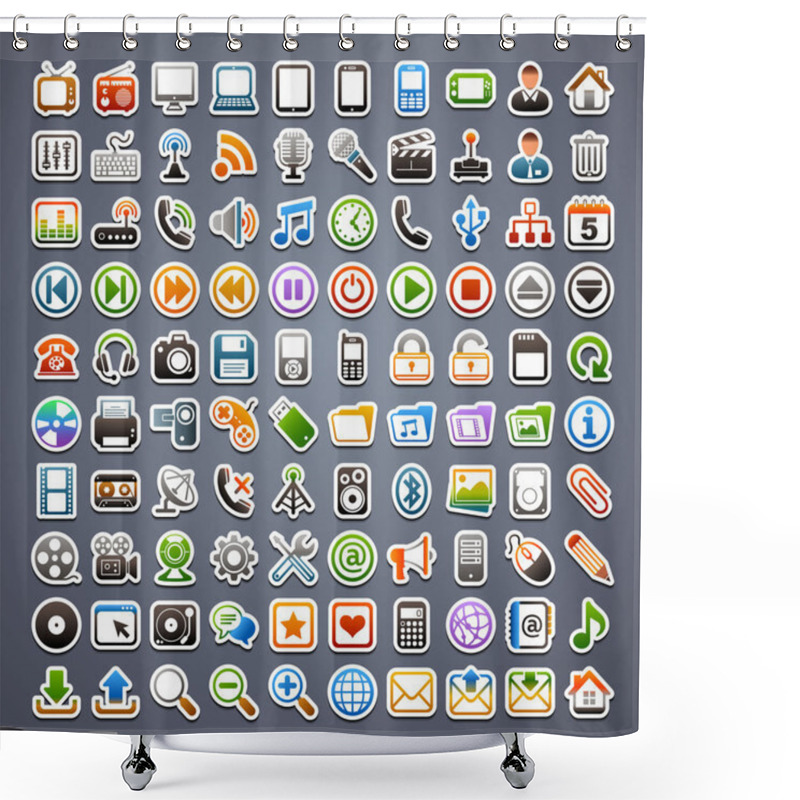 Personality  100 Sticker Icons Shower Curtains