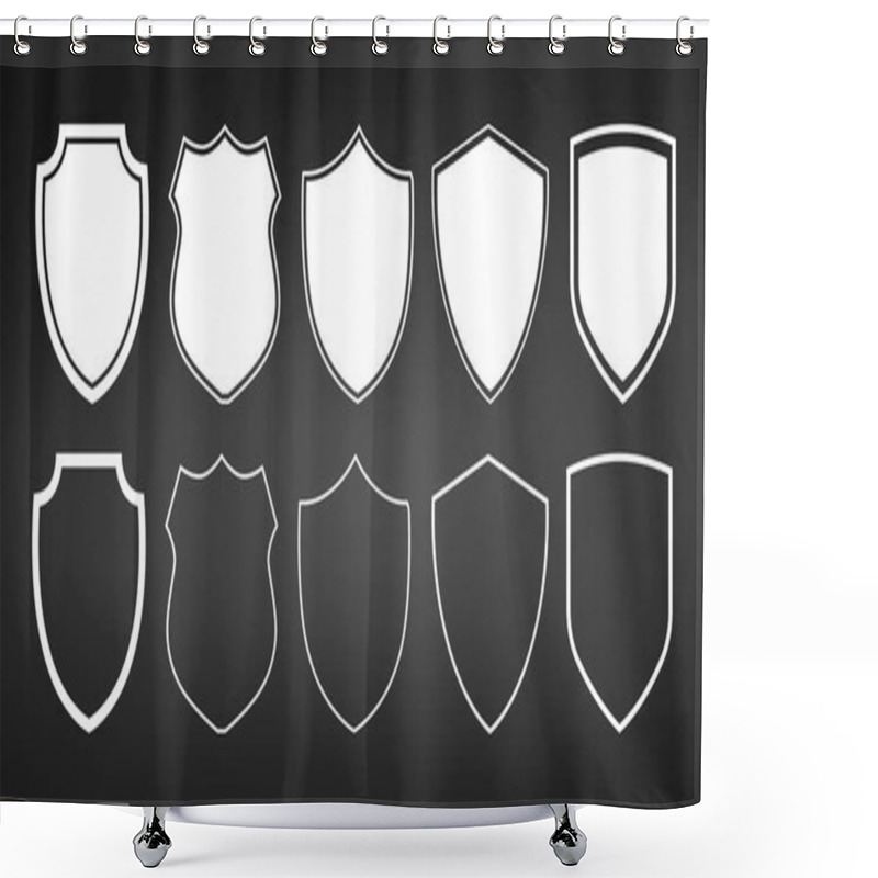 Personality  Set Of Flat Shields With Contours. Vector Illustration Isolated On Black Shower Curtains