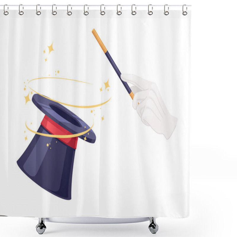 Personality  Dark Magic Hat With Red Line Vector Illustration Isolated On White Background. Shower Curtains