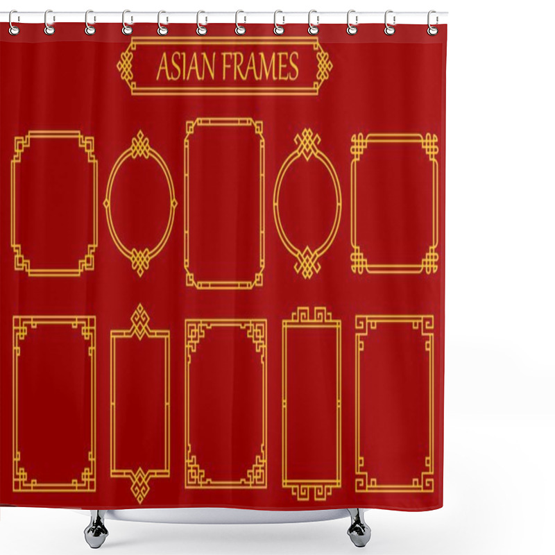 Personality  Asian Chinese, Japanese And Korean Frames And Borders With Knots, Vector Embellishments. Asian Oriental Golden Ornament Frames Or Corner Borders In Line Knots, Square And Round Dividers Or Borders Shower Curtains