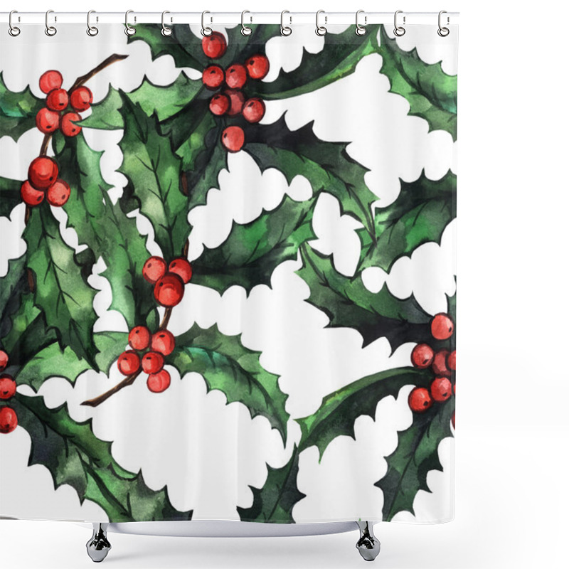 Personality  Pattern With Holly Branches Shower Curtains