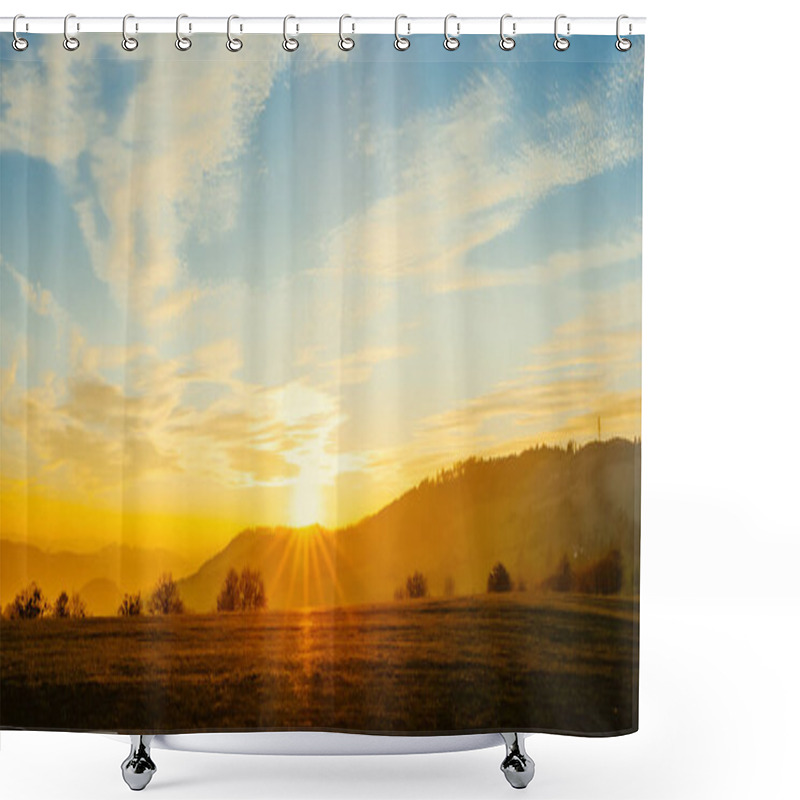 Personality  Sunset At The Summit In Velka Lhota Game Shadows And Sun Parks During The Orange Sunset In Autumn Hills Captured In The Shade. Shower Curtains