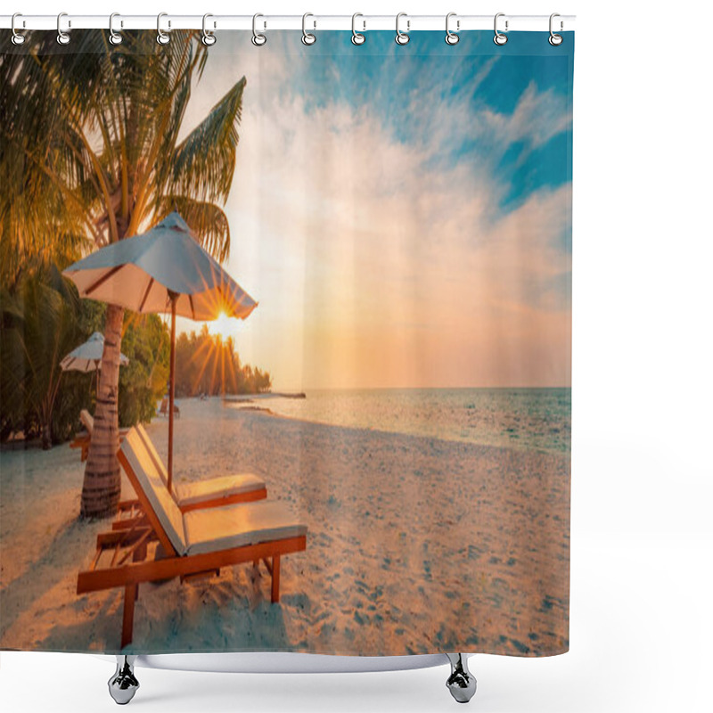 Personality  Beach Background. Beautiful Beach Landscape. Tropical Nature Scene. Palm Trees And Blue Sky. Summer Holiday And Vacation Concept. Inspirational Beach. Tranquil Scenery, Relaxing Beach. Moody Landscape Shower Curtains