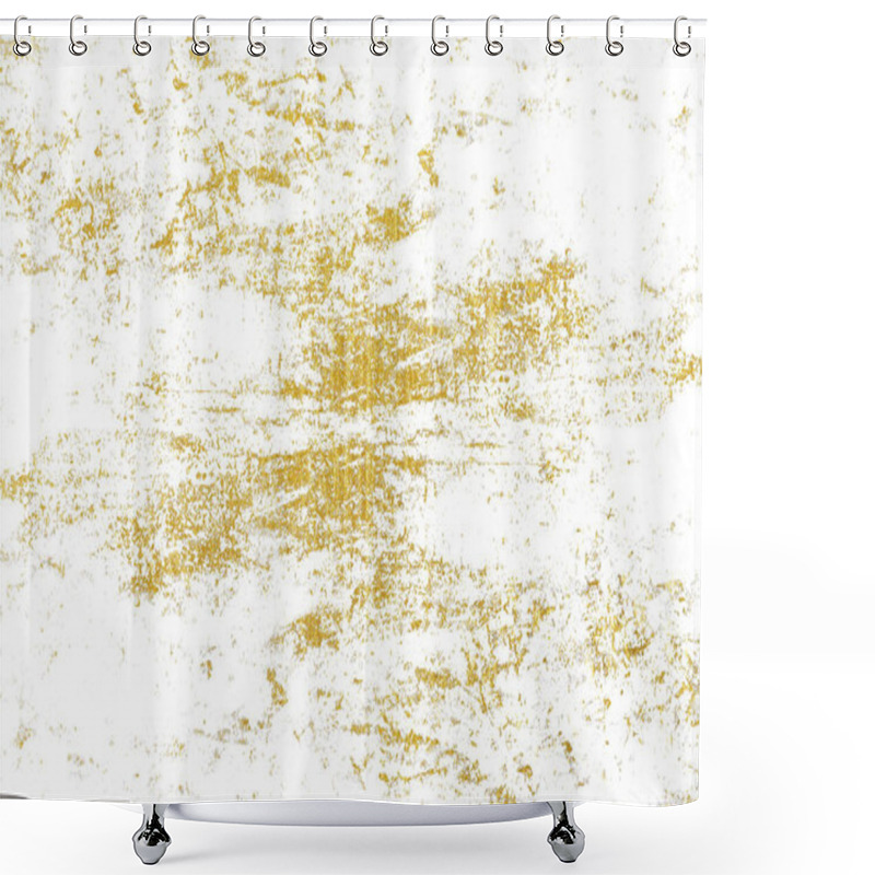 Personality  Gold Splashes Texture. Brush Stroke Design Element. Grunge Golden Background Pattern Of Cracks, Scuffs, Chips, Stains, Ink Spots, Lines Shower Curtains