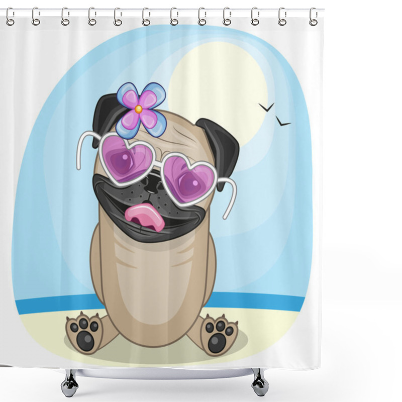 Personality  Pug Dog On The Beach Shower Curtains