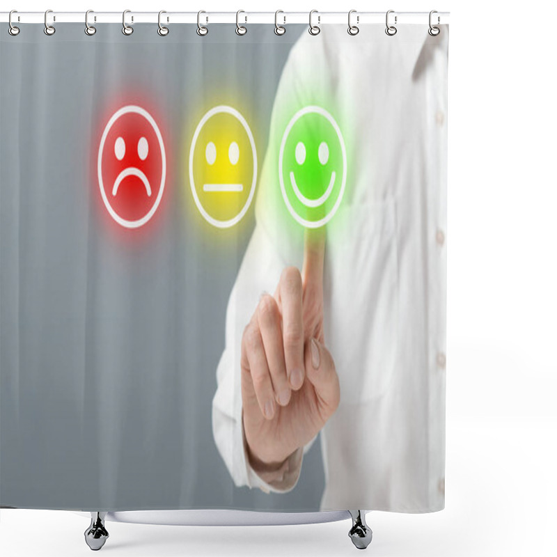 Personality  Happy Businessman Showing His Feedback With Excellent Smiley Face Shower Curtains