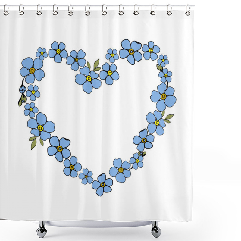 Personality  Floral Hearts Frame With Little Blue Flower For Card Or Invite Shower Curtains