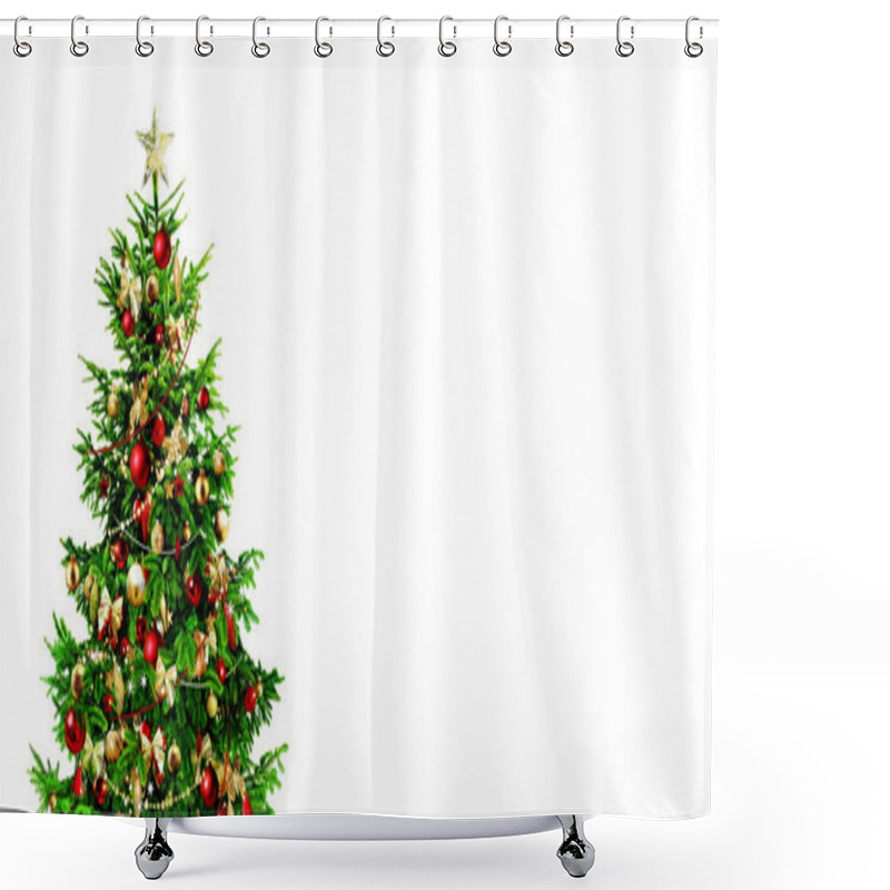 Personality  Cute Christmas Tree With Toys On White Banner Size Background.merry Christmas And Winter Concepts Ideas.minimal Style Shower Curtains